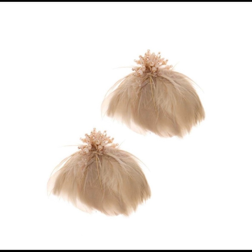 Chic Stylish Bead/ Feather Earrings, Natural